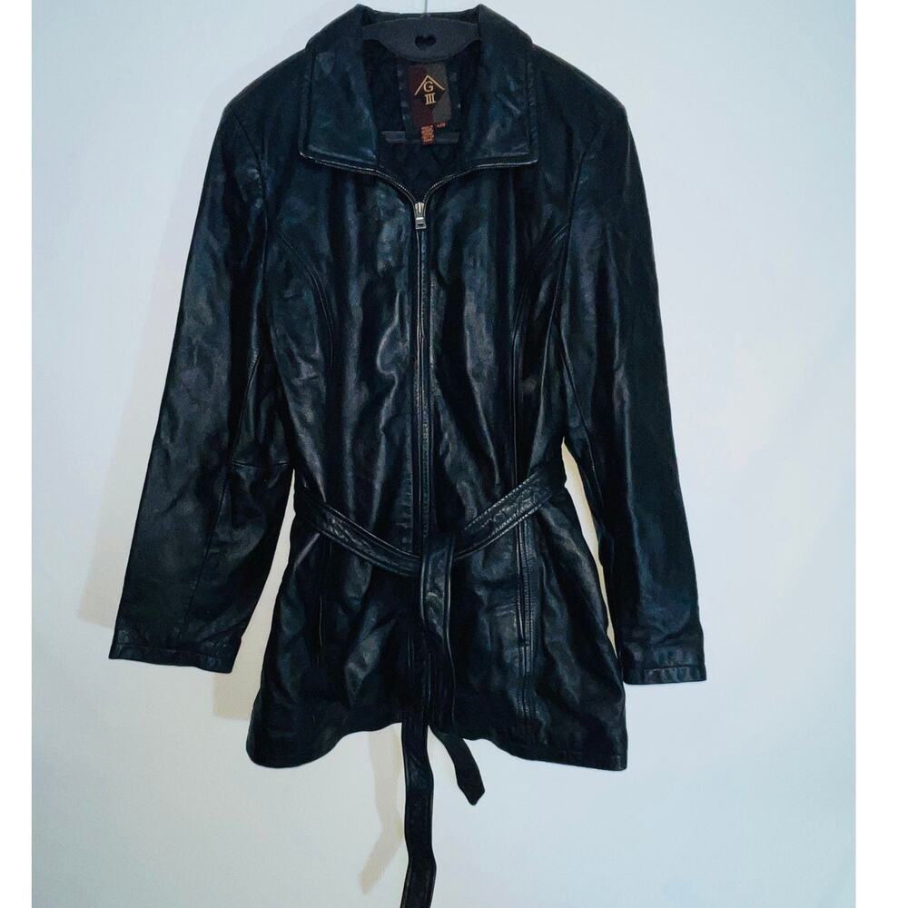 Vintage G III Belted Leather Jacket -‎ Women's Size L - Quilted Lining